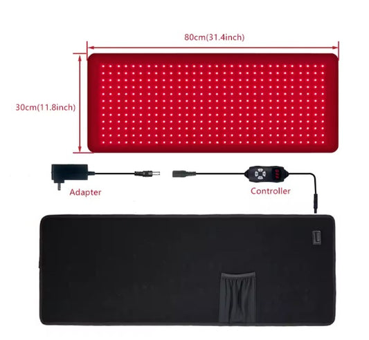 Infraröd matta, halvkropp, 80 cm x 30 cm med dubbla våglängder, 660 nm och 850 nm för NiR, plus 10Hz - 40Hz pulserande rött ljus.