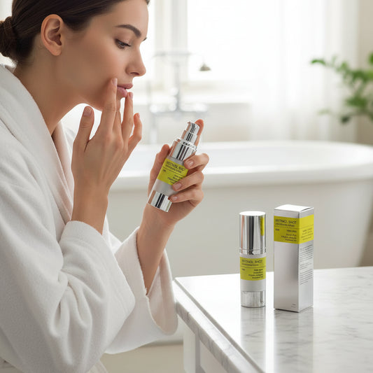 Koreansk Vitamin-A Retinol & uppstramande Booster, återfuktande, porminskande och motverkar mörka ringar under ögonen. Reparerande serum 30 ml och hud-booster 15 ml.