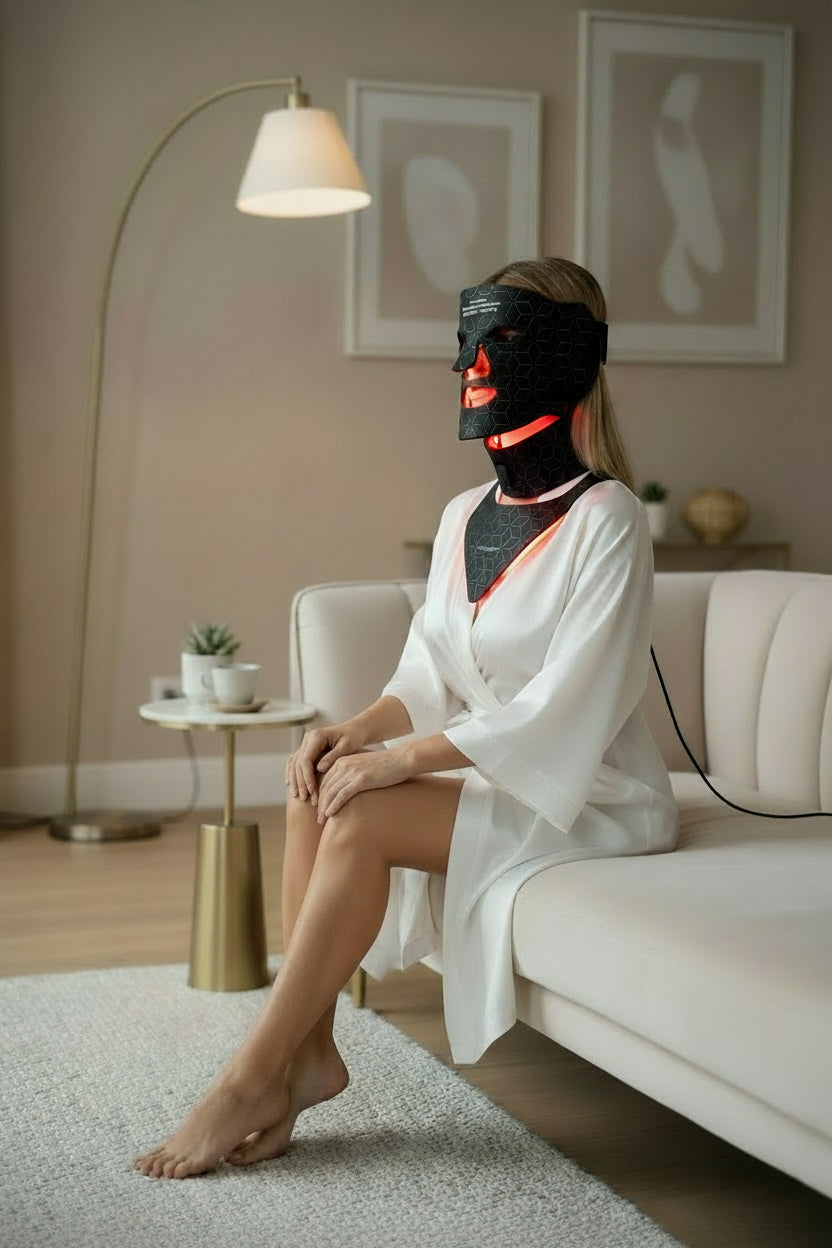 Ljusterapi Mask för Ansikte, Hals & Dekoltage – 480 LED, 460–850nm Blå, Gul, Röd & NIR